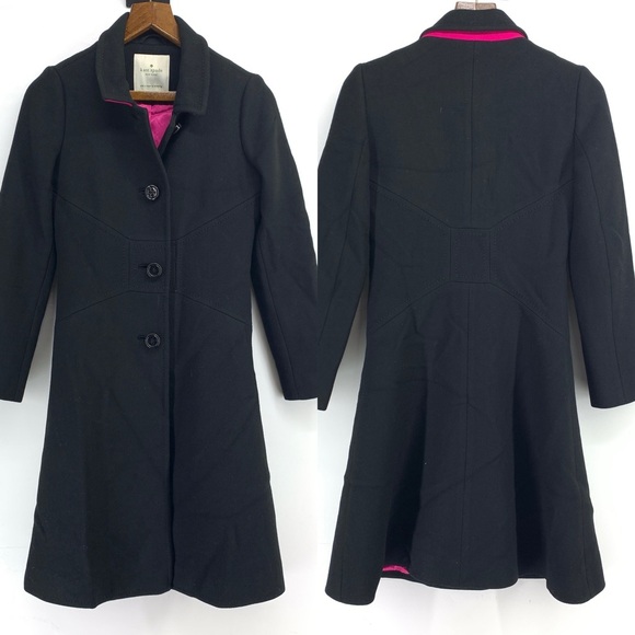 Kate Spade Wool Tiera Coat Black Pink 2 - Picture 2 of 8